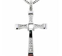 ZIERVIA Cross Necklace Fast and Furious Vin Diesel 925 Sterling Silver Pendant, with Leather Cord or Silver Chain Options for Men Women,Unisex Biker Jewelry Gift(70CM-SILVER,BOY(22G))