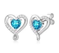 Zifeel Heart Stud Earrings for Women - 925 Sterling Silver Birthstone Earrings for Girlfriend Daughter Anniversary Birthday Christmas Valentine's Day Mother's Day Jewelry Gifts for Women, Sterling