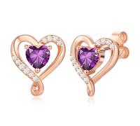Zifeel Heart Stud Earrings for Women Rose Gold Birthstone for Girlfriend Daughter Anniversary Birthday Christmas Valentine's Day Mother's Day Jewelry Gift, Sterling Silver and Cubic Zirconia, Cubic