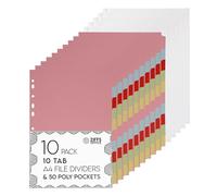 Ziffs Office® 10 Pack File Dividers - 50 Poly Pockets, 180 GSM - A4 Subject Dividers