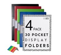 Ziffs Office® 4 x 30 Pocket A4 Display Folders - A4 Display Folders with Plastic Pockets - Display Book - Presentation Folders - 250 Sticky Labels Included - Project Folder - British Brand