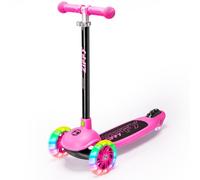 ZIFFY-Kick Scooter for Ages 3-8, 3-Wheel Toddler Scooter with LED Light-Up Wheels, Support up to 50kgs, Adjustable Height 44-70cm, Light Red, Gift-ready packaging