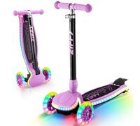 ZIFFY Kids Scooter for Boys & Girls - Features LED Light-Up Wheels, 4 Adjustable Height Handlebars, and Lean-to-Steer Design with Anti-Slip Wide Surface for Stability - Up to 110LBS(Purple)
