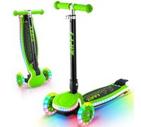 ZIFFY Kids Scooter for Boys & Girls LED Light-Up Wheels, 4 Adjustable Height Handlebars, and Lean-to-Steer Design with Anti-Slip Wide Surface for Stability - Up to 110LBS(Green) by JOVA