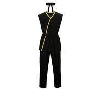 ZIFUNMUR Adult Men Costume Karate Gi Sleeveless Uniform Halloween Cosplay Tunic Shirt Pants Outfit With Black Headband Belt, Black, Large