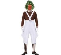 ZIFUNMUR Mens Candy Chocolate Factory Worker Costume Shirt Jumpsuit Outfit with Gloves Leggings Adult Halloween Cosplay Props, Adult, Medium