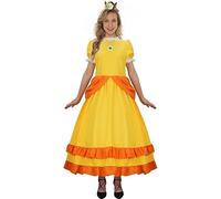 ZIFUNMUR Women Princess Peach Daisy Costume Dress Outfit With Crown Adult Super Brothers Gown Ball Halloween Cosplay Dress (Yellow, XX-Large)