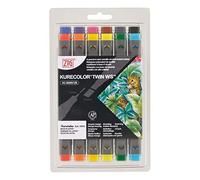 Zig KC3000N12B1 Kurecolor Basic Twin Ws Marker Set - 6.5mm & 1mm, Set of 12, Twin Tip