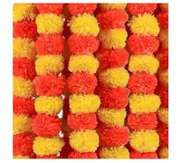 zig zag Artificial Marigold Garland (5pcs Pack) - Ideal for Weddings,Birthday, Christmas Decorations, and Diwali Celebrations, Faux Garlands 5 Strings - 4.5-5 Ft Long (Yellow & Dark Orange)