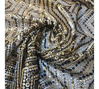 Zig Zag Chevron Gold Sequin Glitter Net Dress Fabric 44" (Pre Cut 1 Meter) (Black)