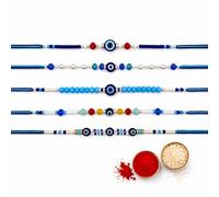 zig zag Evil Eye Rakhi For Brother (Pack of 5) | Designer Blue Nazar Rakhi Combo Pack | Handmade Evil Eye Bracelet for Bhai (EVE-5)