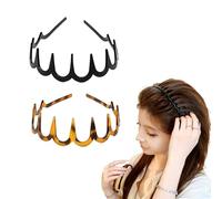 Zig Zag Headband 2 Pack, Non Slip Zigzag Headbands with Teeth, Durable Plastic Comb Headband for Makeup, Washing, Sport (Glossy Black & Tortoiseshell Brown)