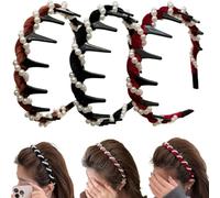 Zig Zag Headband - Vintage High Cranium Artificial Pearl Hairband - Sparkling Diamond Wave Hair Bands for 1 Second Fluffy High Cranial Top - Raise the Hairline, Create a Face-Shaping Effect