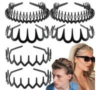 Zig Zag Headbands, 6PC Wavy Hair Hoops with Teeth - Plastic Headbands for Women, Men & Girls, Non-Slip Grip Hair Accessories in Black & Bright Colors (6 Pack)
