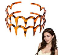 Zig Zag Headbands for Women, Acrylic U-Shape Toothed Hair Hoop, Durable Elastic Anti-Slip Hair Accessory to Tame Bangs & Flyaways, Euro-American Style Hairband for Daily Outings/Work/Party (Amber 2)