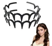 Zig Zag Headbands for Women, Acrylic U-Shape Toothed Hair Hoop, Durable Elastic Anti-Slip Hair Accessory to Tame Bangs & Flyaways, Euro-American Style Hairband for Daily Outings/Work/Party (Black 2)