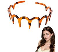 Zig Zag Headbands for Women, Acrylic U-Shape Toothed Hair Hoop, Durable Elastic Anti-Slip Hair Accessory to Tame Bangs & Flyaways, Euro-American Style Hairband for Daily Outings/Work/Party (Amber)