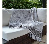 Luxury Herringbone Throw Space Dyed Zig Zag Heavyweight Blanket with Tasseled Fringe, 100% Recycled Materials (125 x 150cm, Grey)