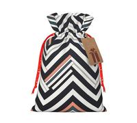 Zig Zag Lines Printed Christmas Drawstring Bags Reusable Xmas Bag for Party Xmas Gift Wrapping, Red Ribbon, M
