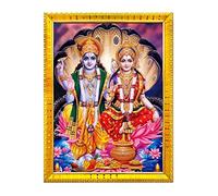 zig zag Lord Lakshmi Narayan/Lord Vishnu With Lakshmi Mata Rectangular Photo Frame For Wall/Table/Pooja Room (7x9 inches, Acrylic Glass) Golden
