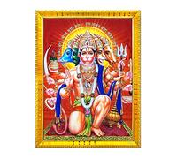 zig zag Lord Panchmukhi Hanuman Ji Photo Frame For Wall/Table/Pooja Room (7x9 inches, Acrylic Glass) Golden, Rectangular