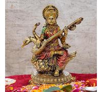 Zig Zag Maa Saraswati Devi Idol Statue Goddess of Knowledge, Music MATA Saraswati Figurine for School, Office, Home (Multicolor, 8 Inches)