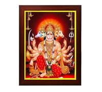 zig zag Panchmukhi Hanuman ji Photo picture Frame For Wall hanging ,Temple, pooja Room, Worship ( 24 x 34 cm , Brown Golden Border )