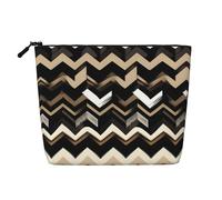Zig Zag Print Single Layer Fake Hemp Makeup Bag Black White Brown Zipper Women Accessories Black One Size Black One Size, Black/White, One Size