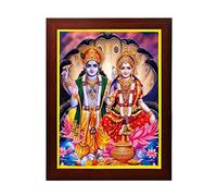 zig zag Rectangular Lord Lakshmi Narayan / Lord Vishnu With Lakshmi Mata Photo Frame For Wall / Room Size Medium ( 9.5 X 13.5 Inches, Acrylic Glass) Brown