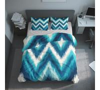 Zig Zag Super King Duvet Cover Set, Blue Green Herringbone Bedding Set 260x220cm, Microfiber Soft Reversible Quilt Cover + 2 Pillowcase, Zipper Closure, Bedroom Decor PZ&S-27
