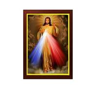 zig zag The Divine Mercy Photo picture Frame For Wall hanging ,Temple, pooja Room, gift , Worship ( 24 x 34 cm , Brown Golden Border )