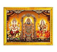 zig zag Tirupati Balaji Venkateshwara Swamy with Ganesha and Lakshmi Maata Photo Frame For Wall / Table / Pooja Room ( 7x9 inches, Acrylic Glass) Golden