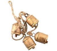 ZIG ZAG Vintage Gold Cluster Cow Bells on Rope (Pack of 4) Handmade Harmony Rustic Bells for Hanging Decor for Wall, Bedroom, Living Room, Door, or Christmas Tree Crafts - 4-Inch, Gold
