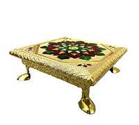 ZIG ZAG Wooden Minakari Large Pooja Chowki | Decorative Wooden Bajot | Flower Choki for Pooja at Home, Wedding, Festivals & Gifts, Big Size 12 Inch Golden