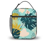 ZIGAHUA Lunch Bag,Boho Foliage Botanical Tropical Palm Leaves and Floral Insulated Lunch Box with Side Pocket for Girls Boys Women, Portable Thermal Cooler Bag for Teens, School, Work, Picnic, Beach