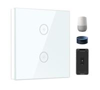 Zigbee Smart Light Switch, 2 Gang Touch Wall Switch, Compatible with Amazon Alexa/Google Home, APP Remote/Voice Control, Timer, Neutral Wire Required, White