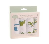 Ziggle Baby Cotton Muslin Washcloths 4 Pack - Blue Dinosaurs & Tractors in White Ziggle White