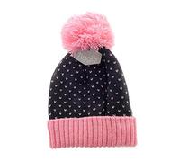 Ziggle Baby Thick Woolly Winter Striped Cable Knitted Hat for Babies Toddlers (Navy, Pink Hearts) (0-12m)