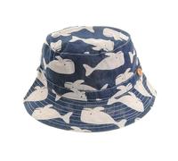 Ziggle Baby & Toddler Sun Hat - Boys Girls Summer Bucket Hat with Adjustable Chin Strap, Lightweight, Breathable, Perfect for Travel, Outdoor Play and Beach Trips Whale on Navy Linen 0-12m