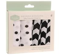 Ziggle Baby Wash Cloths 25x25 cm, 4 Muslin Cotton Reusable Face & Body Towels | Newborn Essentials Gift Set | Black and White