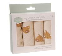 Ziggle Baby Wash Cloths 25x25 cm, 4 Muslin Cotton Reusable Face & Body Towels | Ultra-Soft Baby Wipes for Bathtime & Skincare - Newborn Essentials Gift Set