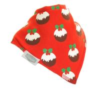 Ziggle Red Christmas Pudding Print Bandana Dribble Teething Bib for Babies and Toddlers - Absorbent 100% Cotton Front Drool Bib with Adjustable Straps