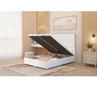 Ziggy Plush Velvet Ottoman Bed Base with Floor Standing Headboard Somnior White King
