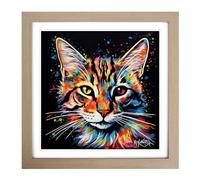Ziggy Stardust Cat Abstract Art Framed Print | 18x18 Inch Oak Framed Wall Art | Ready to Hang | Abstract Animal Picture | Living Room Bedroom Lounge Office
