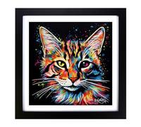 Ziggy Stardust Cat Abstract Art Framed Wall Art Print 18x18 Inch Black