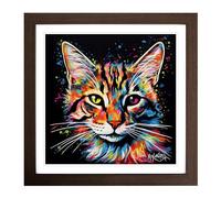 Ziggy Stardust Cat Abstract Art Framed Wall Art Print, Ready to Hang Picture for Living Room Bedroom Home Office, Walnut 18 x 18 Inch (45 x 45 cm)