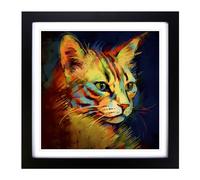 Ziggy Stardust Cat Abstract Art No.1 Framed Print | 18x18 Inch Black Framed Wall Art | Ready to Hang | Abstract Animal Picture | Living Room Bedroom Lounge Office
