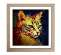 Ziggy Stardust Cat Abstract Art No.1 Framed Print | 18x18 Inch Oak Framed Wall Art | Ready to Hang | Abstract Animal Picture | Living Room Bedroom Lounge Office
