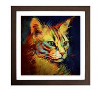 Ziggy Stardust Cat Abstract Art No.1 Framed Print | 18x18 Inch Walnut Framed Wall Art | Ready to Hang | Abstract Animal Picture | Living Room Bedroom Lounge Office