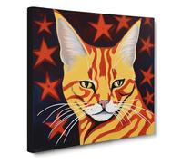 Ziggy Stardust Cat Art Deco Canvas Wall Art Print Ready to Hang, Framed Picture for Living Room Bedroom Home Office Décor, 50x50 cm (20x20 Inch)